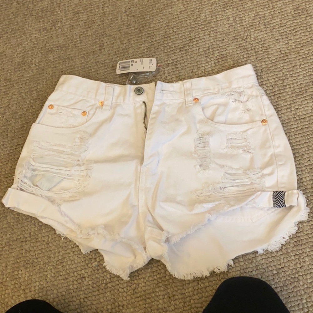 Forever 21 White Jean Shorts with Rips
